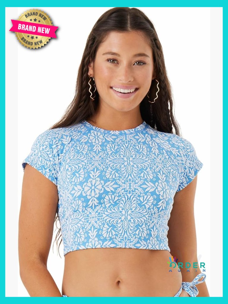 Crop Top Rash Guard Upf 50+ Quick-Dry Surf Shirt Textured Stretch Beachwear